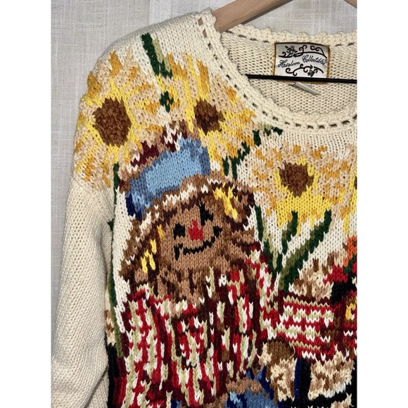 1995 Vtg Heirloom Collectibles Scarecrow PUMPKINS Women's M Sweater Fall Autumn - Picture 2 of 12